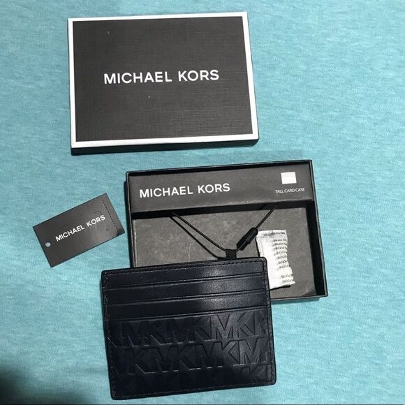 Michael Kors LEATHER Men's Tall Embossed Leather Card Case - Picture 7 of 11